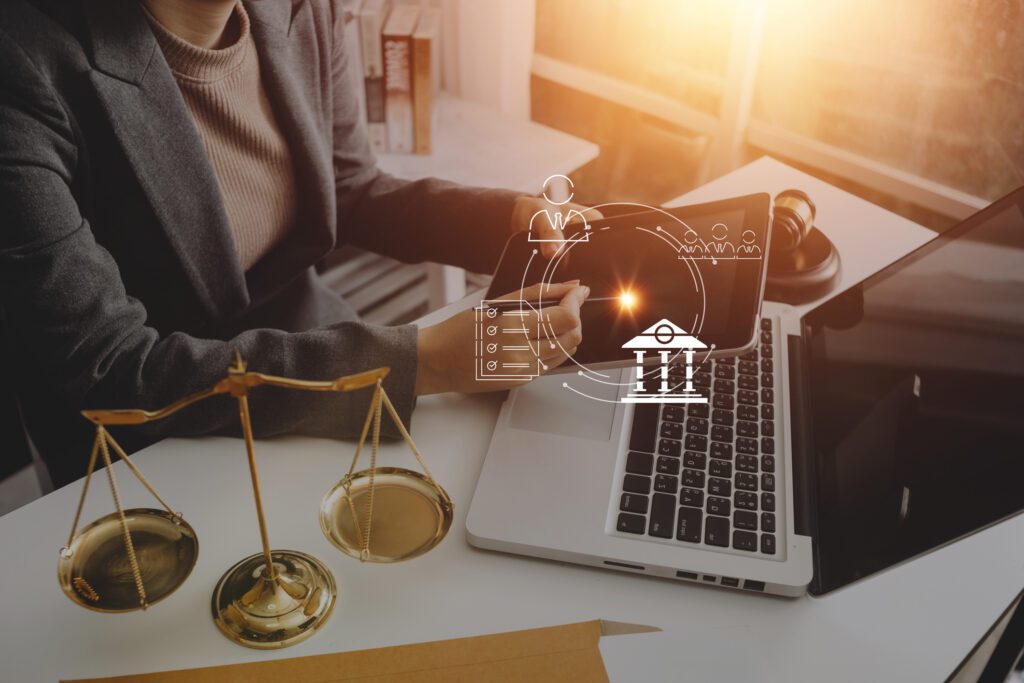 Scales of justice on desk