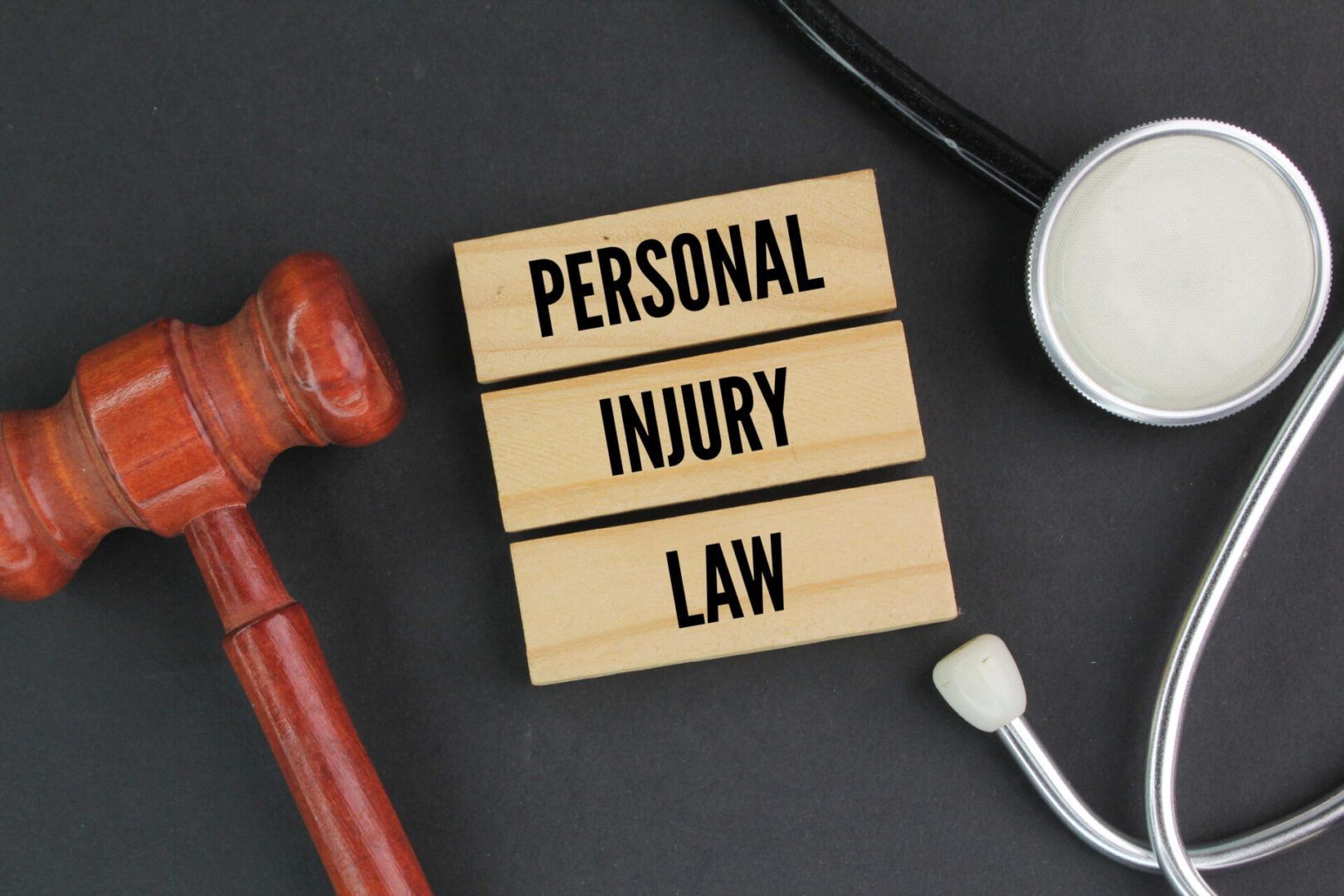 Gavel and stethoscope with personal injury text