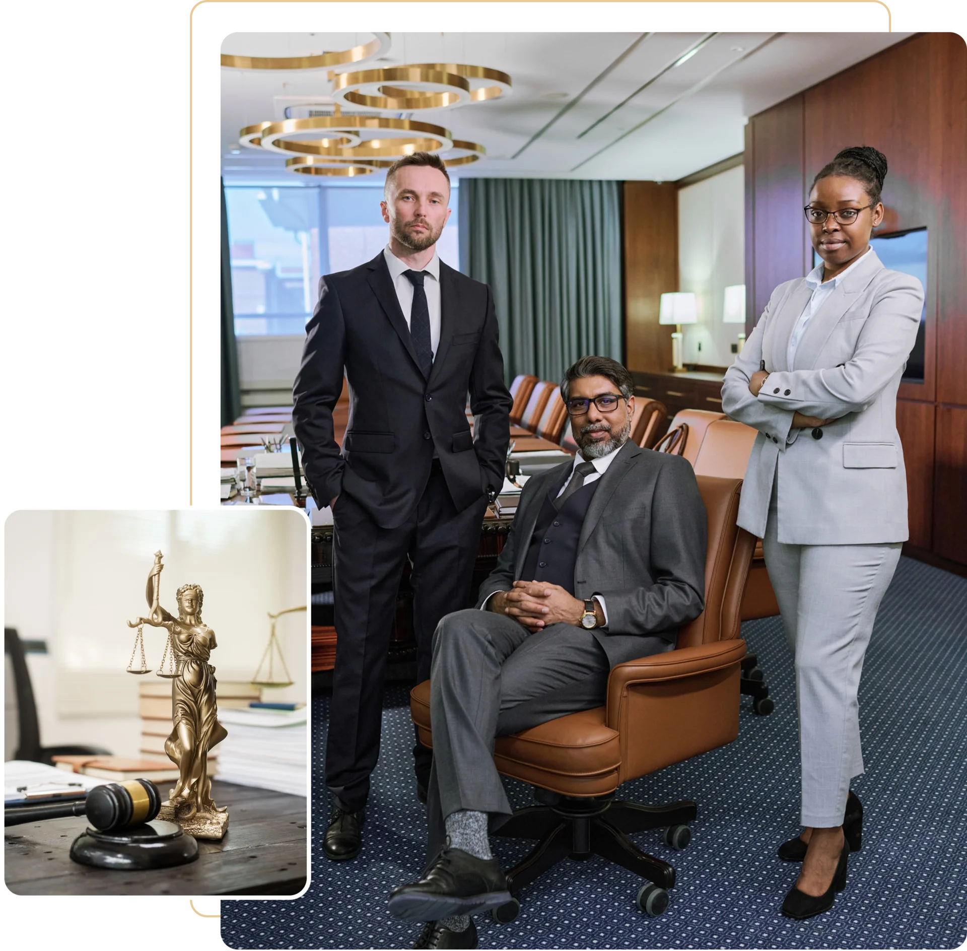 Law office with justice statue and gavel