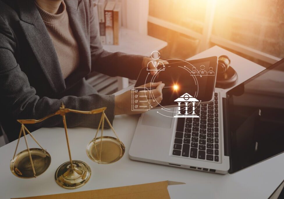 Scales of justice on desk